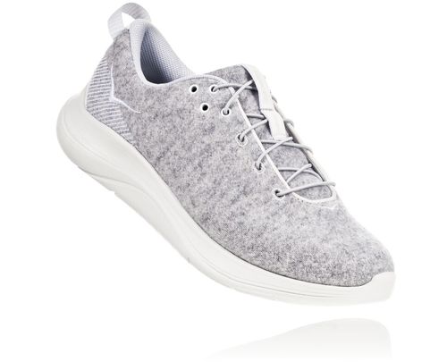 Hoka One One Dame Hupana Flow Wool Road Løpesko Lunar Rock/Blanc De Blanc Norge-83BAO